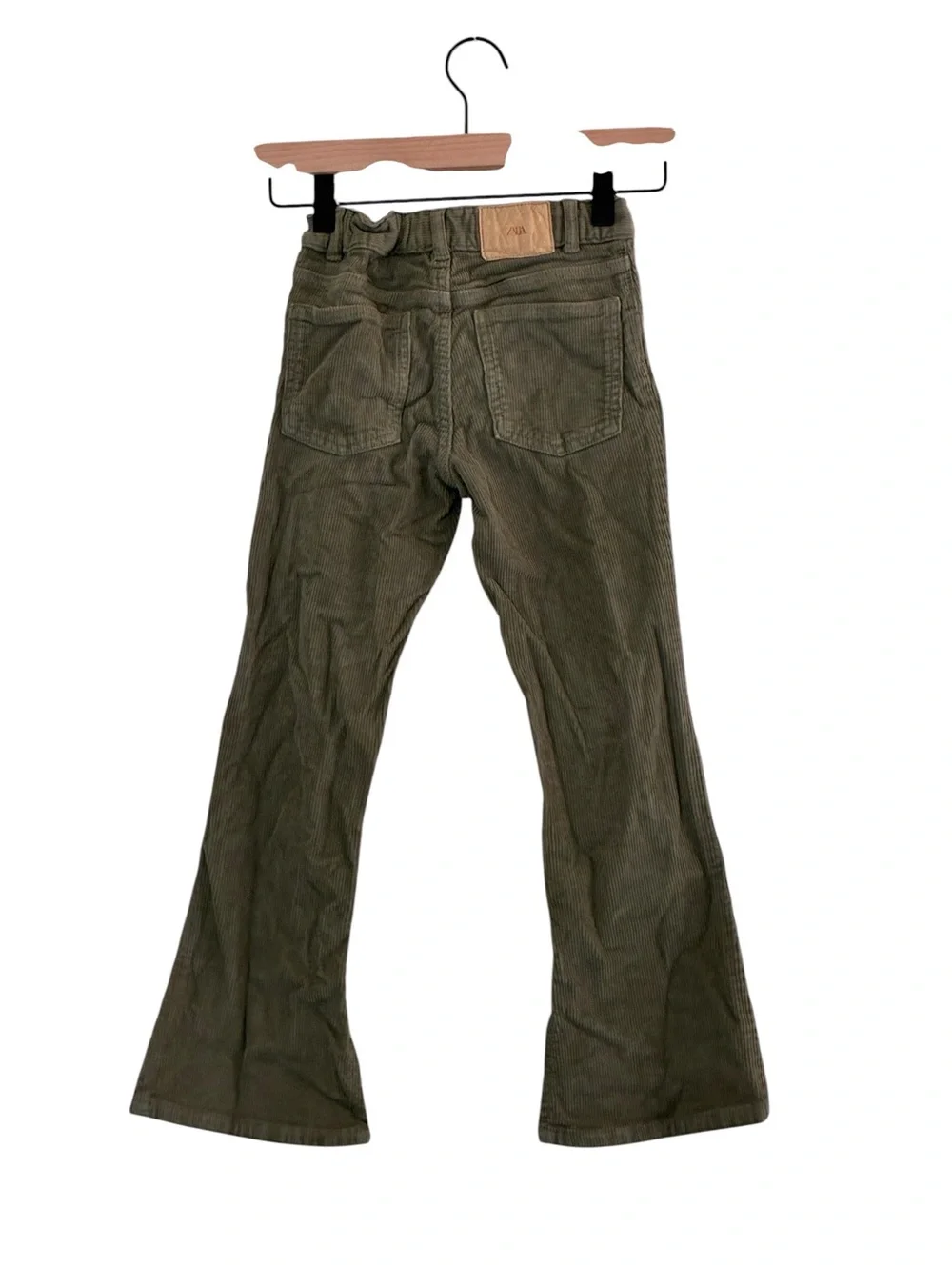 Zara | Green flare leg corduroy pants adjustable waist girls size 8